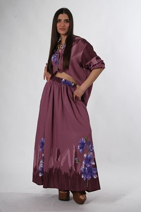 ست بالاتنه و پائین تنه بنفش زنانه بافتنی ABBRA - کد 929946763