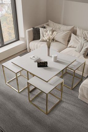 میز جلو مبلی طلائی فلزی home plus mobilya - کد 770586152
