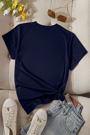 تیشرت سرمه ای زنانه اورسایز Trend Sizde - کد 929996482