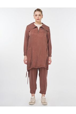 ست بالاتنه و پائین تنه حجاب قهوه ای زنانه رگولار Kayra - کد 930002783