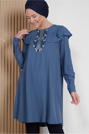 تونیک حجاب سرمه ای زنانه مخلوط ویسکون Alvina - کد 874939159