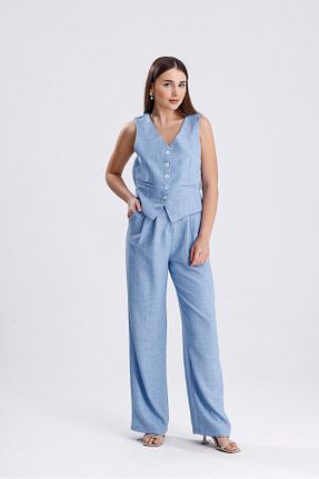 ست بالاتنه و پائین تنه آبی زنانه بافتنی ikomteks - کد 930035624