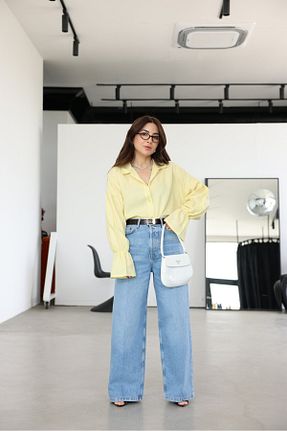 پیراهن زرد زنانه اورسایز Özge Özgenç - کد 930044185