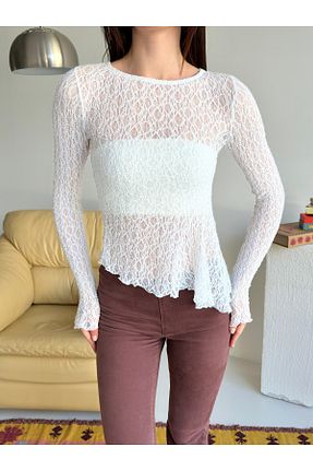 بلوز سفید زنانه اسلیم فیت Babushka - کد 930039869