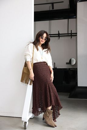 دامن قهوه ای زنانه بافتنی Özge Özgenç - کد 930044001