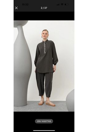 ست بالاتنه و پائین تنه طوسی زنانه بافتنی Puanne - کد 930041821