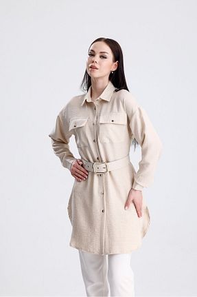 پیراهن بژ زنانه یقه پیراهنی ikomteks - کد 930067518