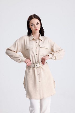 پیراهن بژ زنانه یقه پیراهنی ikomteks - کد 930067518