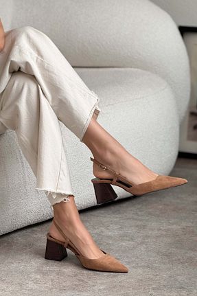 کفش پاشنه بلند کلاسیک قهوه ای زنانه جیر NİŞANTAŞI SHOES - کد 929692524