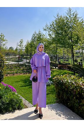 ست بالاتنه و پائین تنه حجاب بنفش زنانه رگولار Enfa - کد 930138701