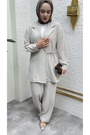 ست بالاتنه و پائین تنه طوسی زنانه بافتنی Elif Artar - کد 930493422