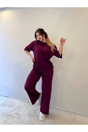 ست بالاتنه و پائین تنه زرشکی زنانه اورسایز Olavogue - کد 930156895