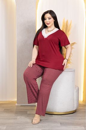 ست لباس راحتی سایز بزرگ زرشکی زنانه بامبو şuranur - کد 903529501