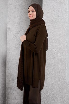 تونیک حجاب قهوه ای زنانه تریکو Alvina - کد 869801304