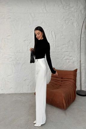 شلوار سفید زنانه بافتنی trikomode - کد 930202562