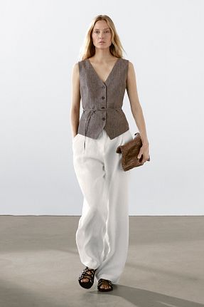 جلیقه قهوه ای زنانه رگولار Massimo Dutti - کد 930217927