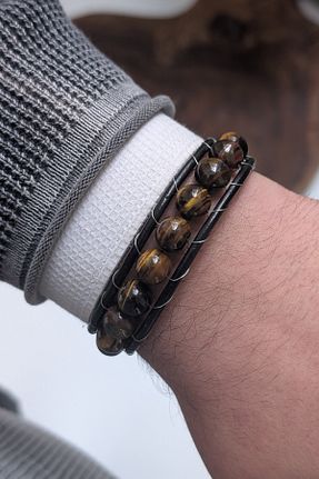 دستبند جواهر قهوه ای مردانه زیرکن cheetah quality - کد 929633937