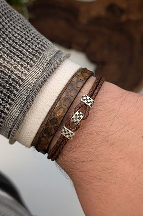 دستبند جواهر قهوه ای مردانه زیرکن cheetah quality - کد 929633710