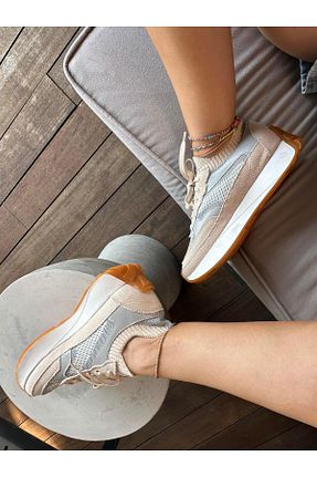 کفش اسنیکر بژ زنانه بند دار Eataly Shoes - کد 744748757