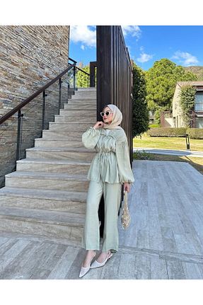 ست بالاتنه و پائین تنه حجاب سبز زنانه رگولار Miraydın Butik - کد 930253107