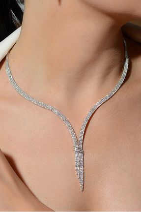 گردنبند الماس سفید SI3 Crystal Diamond Zirconia - کد 878856958