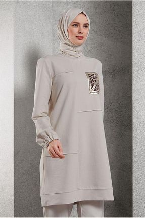 تونیک حجاب قهوه ای زنانه پنبه ای Alvina - کد 882358489