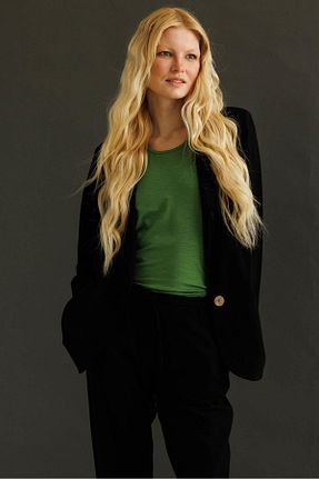 کت مشکی زنانه رگولار Desen Triko - کد 930354481
