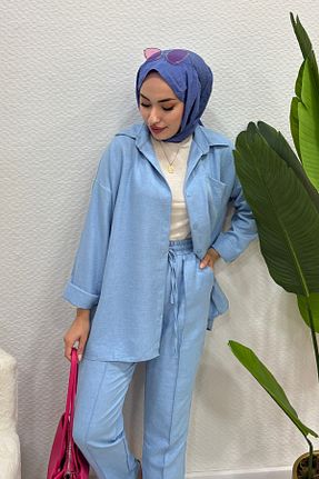ست بالاتنه و پائین تنه آبی زنانه بافتنی Tesettür Diyarı - کد 930361490