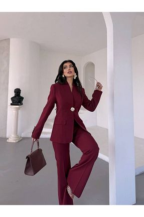 کت و شلوار زرشکی زنانه یقه کتی Bella Breeze - کد 930473246
