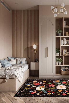 فرش بچه گانه مشکی پلی استر Homefesto - کد 904310629