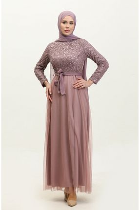 لباس مجلسی حجاب بنفش زنانه یقه ایستاده sefamerve - کد 833446328