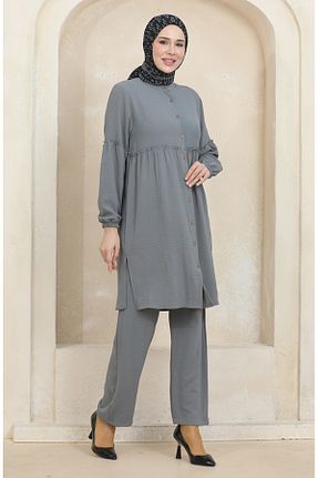 ست بالاتنه و پائین تنه حجاب طوسی زنانه Relaxed sefamerve - کد 846470931