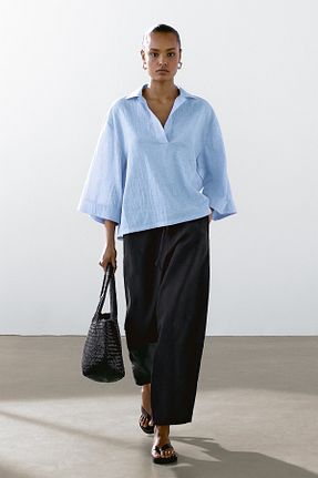 بلوز آبی زنانه ساده Massimo Dutti - کد 927919487