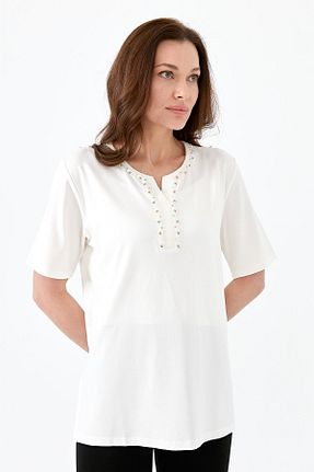 تیشرت نباتی زنانه رگولار Desen Triko - کد 669778238