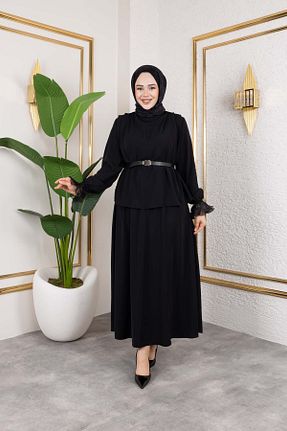 ست بالاتنه و پائین تنه حجاب مشکی زنانه رگولار Elif Artar - کد 930456567