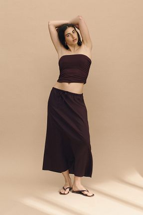 دامن قهوه ای زنانه مخلوط کتان H&M - کد 930523626