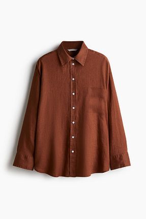پیراهن قهوه ای زنانه اورسایز H&M - کد 930522240