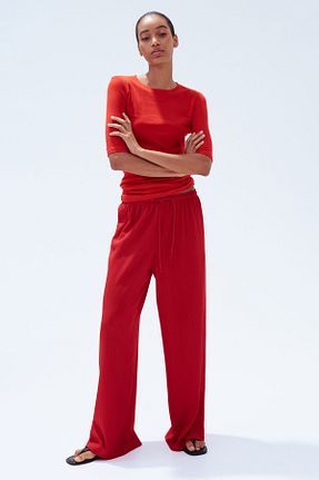 شلوار قرمز زنانه کتان H&M - کد 930456092