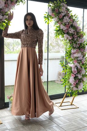 لباس مجلسی حجاب طلائی زنانه یقه دوچرخه Feminist - کد 930477192