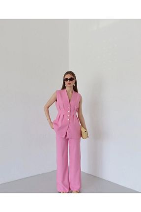 ست بالاتنه و پائین تنه صورتی زنانه بافتنی MODA - کد 930472266