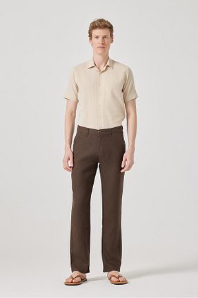 شلوار قهوه ای مردانه کتان muzzo jeans - کد 930456015