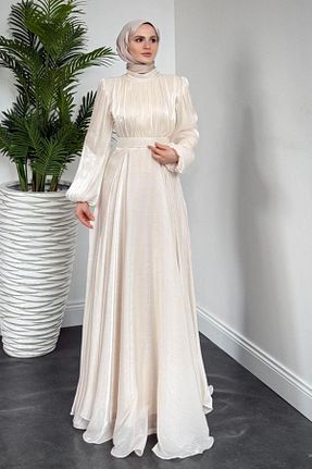 لباس مجلسی حجاب نباتی زنانه یقه دوچرخه MERVEN AKYÜZ - کد 930531589