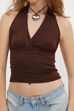 بلوز قهوه ای زنانه ساده Addax - کد 930493248