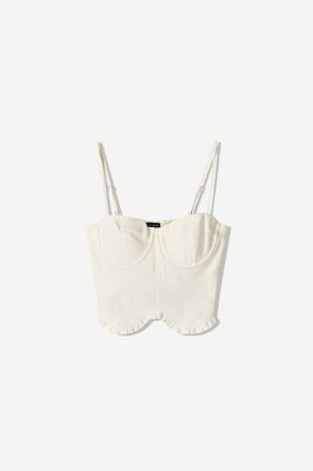 بلوز سفید زنانه ساده Bershka - کد 930539058