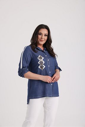 پیراهن سایز بزرگ آبی زنانه سایز بزرگ LİM - کد 932089321