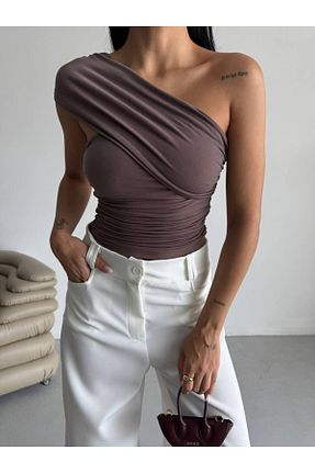 بلوز قهوه ای زنانه ساده vuvutasarım - کد 930533343