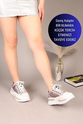 کفش اسنیکر طوسی زنانه بند دار Birikon - کد 925337335