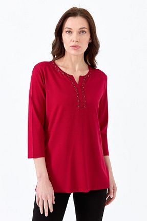 بلوز زرشکی زنانه ساده Desen Triko - کد 669707829