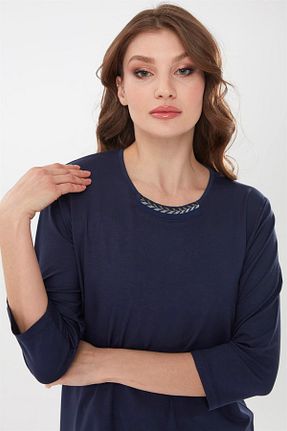 بلوز سرمه ای زنانه ساده Desen Triko - کد 266341473