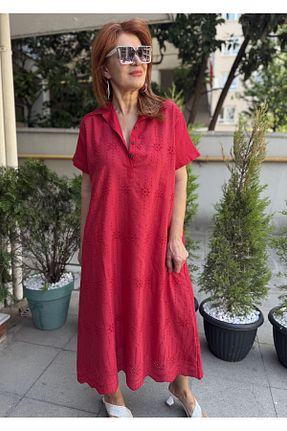لباس سایز بزرگ قرمز زنانه %100 پنبه DenizEge - کد 930553339